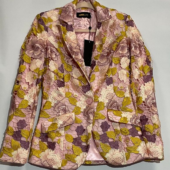 SMALL Pink/Floral FLARED High-rise Pant suit with Embroidered X-small Blazer - Picture 5 of 9